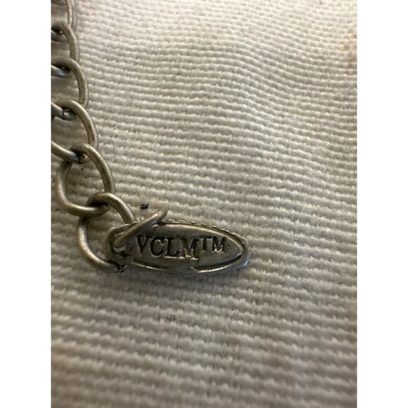 Vintage VCLM Hammered Silver Statement Necklace W/ Beaded Accents Tribal Design - Picture 4 of 5